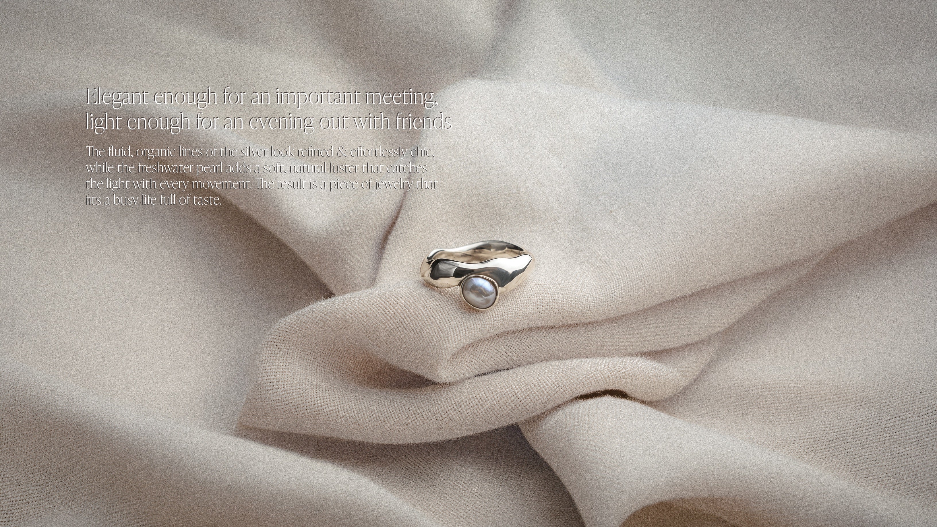 Organic silver ring with freshwater pearl